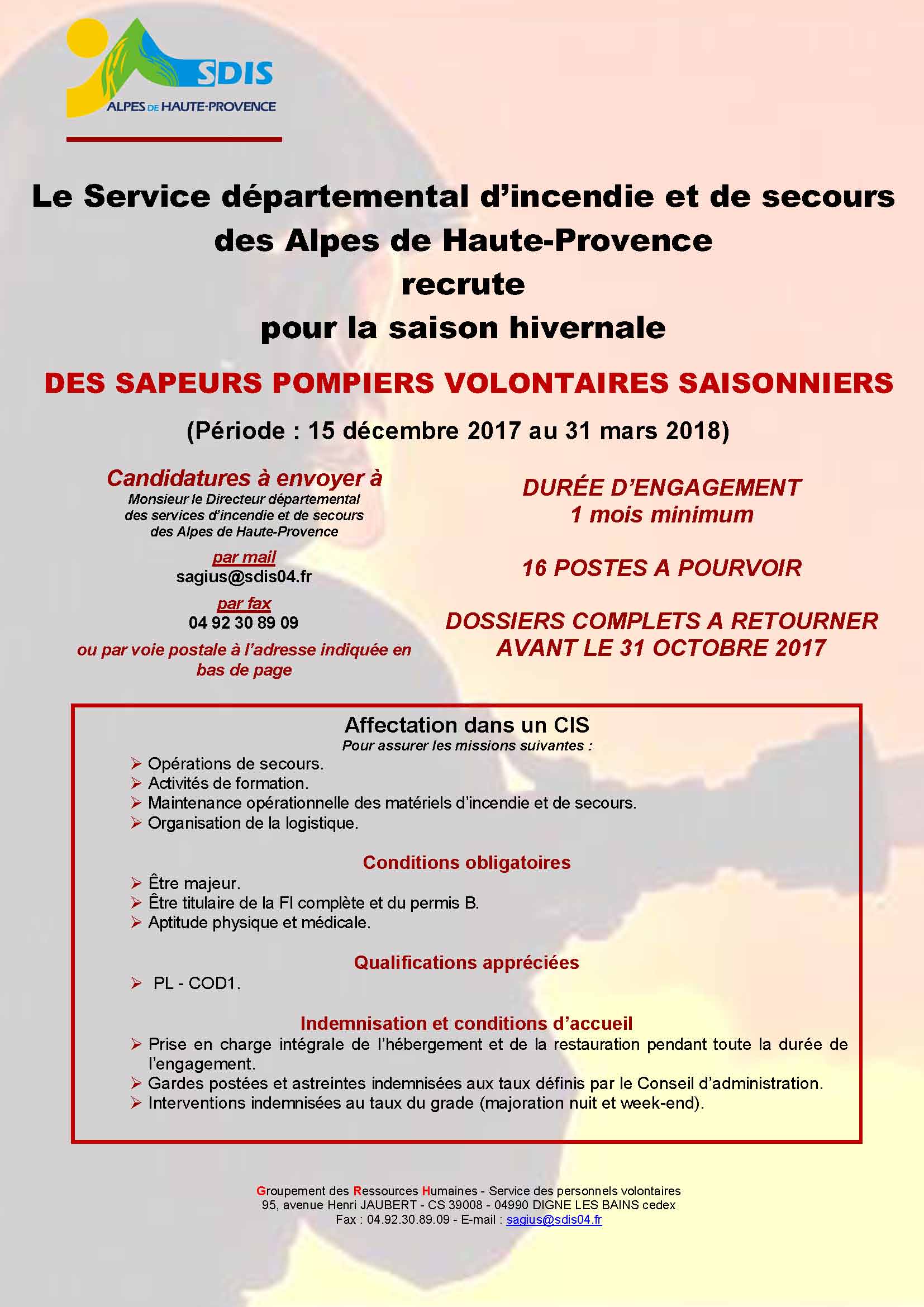 Offre d emploi sapeur-pompier